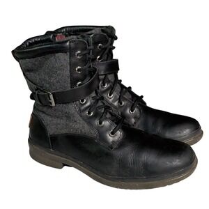 UGG Australia Kesey Ankle Boots Womens Size 9 Black Leather Wool Side Zip Sherpa